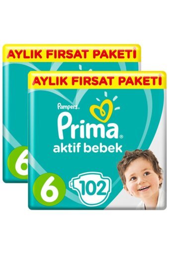 Prima Aktif Bebek 6 Numara Cırtlı Bebek Bezi 2x102 Adet