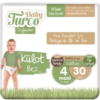 Baby Turco Doğadan 4 Numara Organik Külot Bebek Bezi 30 Adet