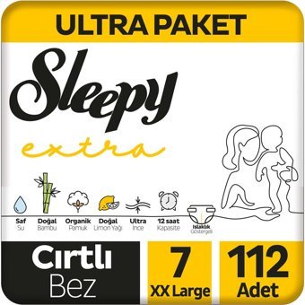 Sleepy Extra 7 Numara Organik Cırtlı Bebek Bezi 112 Adet