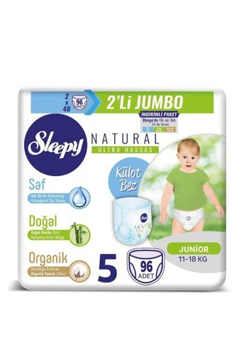 Sleepy Natural 5 Numara Organik Külot Bebek Bezi 96 Adet