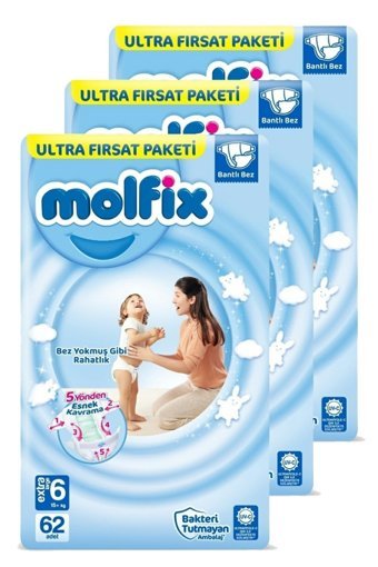 Molfix Extra Large 6 Numara Cırtlı Bebek Bezi 3x62 Adet