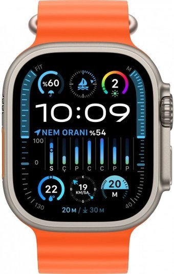 Apple Watch Ultra 2 Apple Uyumlu WatchOS Su Geçirmez 49 mm Elastomer Kordon Kare Unisex Sim Kartlı Akıllı Saat Turuncu
