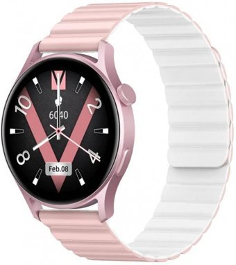 Kieslect Lora 2 Su Geçirmez 41.2 mm Silikon Kordon Daire Unisex Akıllı Saat Pembe