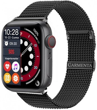 Carmenta Watch X7 Plus Su Geçirmez Metal Örgü Kordon Kare Tansiyon Ölçen Unisex Akıllı Saat Siyah