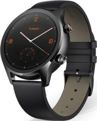 Ticwatch C2 Android Wear Su Geçirmez 42.8 mm Deri Kordon Daire Unisex Akıllı Saat Siyah