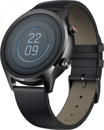 Ticwatch C2+ Android Wear Su Geçirmez 42.8 mm Deri Kordon Daire Unisex Akıllı Saat Siyah