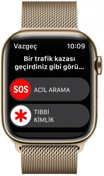 Apple Watch Series 8 Cellular Apple Uyumlu WatchOS Su Geçirmez 45 mm Metal Örgü Kordon Kare Unisex Sim Kartlı Akıllı Saat Altın