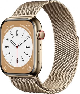 Apple Watch Series 8 Cellular Apple Uyumlu WatchOS Su Geçirmez 45 mm Metal Örgü Kordon Kare Unisex Sim Kartlı Akıllı Saat Altın