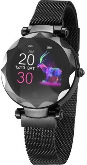 Rowen Hi 18 Su Geçirmez Metal Örgü Kordon Daire Tansiyon Ölçen Unisex Akıllı Saat Siyah