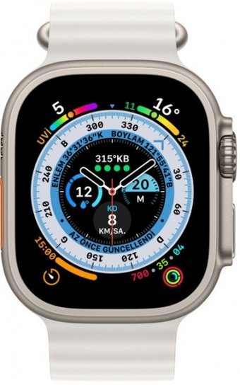Apple Watch Ultra Apple Uyumlu WatchOS Su Geçirmez 49 mm Elastomer Kordon Kare Unisex Sim Kartlı Akıllı Saat Beyaz