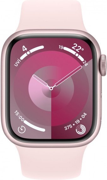 Apple Watch Series 9 Apple Uyumlu WatchOS Su Geçirmez 41 mm Fluoro Elastomer Kauçuk Kordon Kare Unisex Akıllı Saat Pembe