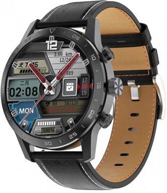 Spovan Grand Su Geçirmez 45 mm Deri Kordon Daire Unisex Akıllı Saat Siyah