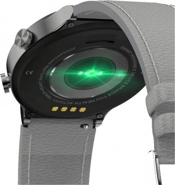 Carmenta Elegant Watch Deri Kordon Daire Tansiyon Ölçen Unisex Akıllı Saat Gri