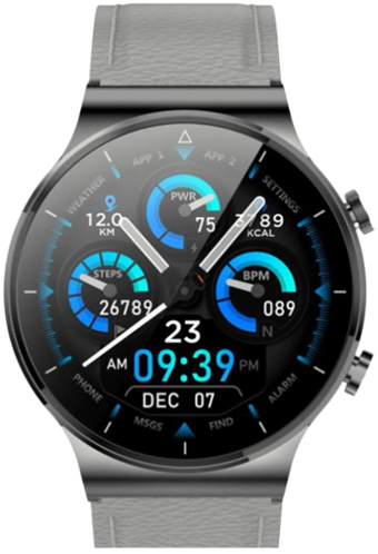 Carmenta Elegant Watch Deri Kordon Daire Tansiyon Ölçen Unisex Akıllı Saat Gri