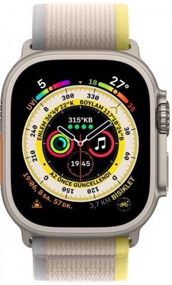 Apple Watch Ultra Apple Uyumlu WatchOS Su Geçirmez 49 mm Naylon Örgü Kordon Kare Unisex Sim Kartlı Akıllı Saat Bej