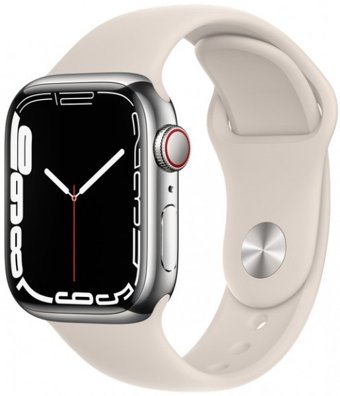 Apple Watch Series 7 Cellular Apple Uyumlu WatchOS Su Geçirmez 41 mm Fluoro Elastomer Kauçuk Kordon Kare Unisex Sim Kartlı Akıllı Saat Yıldız Işığı