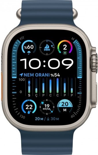 Apple Watch Ultra 2 Apple Uyumlu WatchOS Su Geçirmez 49 mm Elastomer Kordon Kare Unisex Sim Kartlı Akıllı Saat Mavi