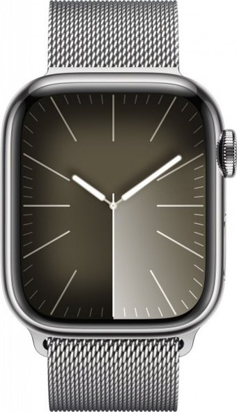 Apple Watch Series 9 Cellular Apple Uyumlu WatchOS Su Geçirmez 41 mm Metal Örgü Kordon Kare Unisex Sim Kartlı Akıllı Saat Gümüş