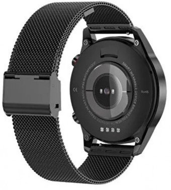 Preo Pwatch S2 Su Geçirmez 46 mm Metal Örgü Kordon Daire Unisex Akıllı Saat Siyah