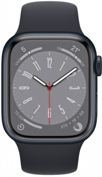 Apple Watch Series 8 Cellular Apple Uyumlu WatchOS Su Geçirmez 41 mm Fluoro Elastomer Kauçuk Kordon Kare Unisex Sim Kartlı Akıllı Saat Siyah