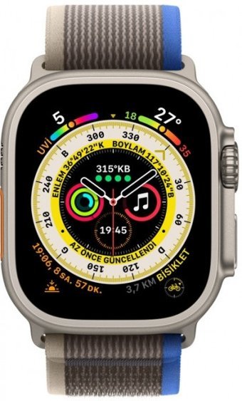 Apple Watch Ultra Apple Uyumlu WatchOS Su Geçirmez 49 mm Naylon Örgü Kordon Kare Unisex Sim Kartlı Akıllı Saat Gri