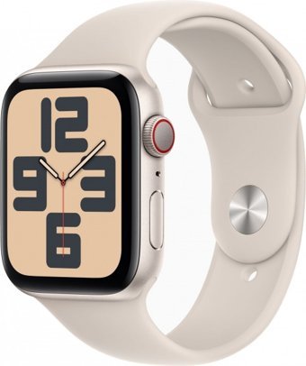 Apple Watch SE 2 2023 Cellular Apple Uyumlu WatchOS Su Geçirmez 44 mm Silikon Kordon Kare Unisex Sim Kartlı Akıllı Saat Krem