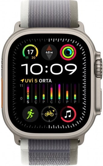 Apple Watch Ultra 2 Apple Uyumlu WatchOS Su Geçirmez 49 mm Naylon Örgü Kordon Kare Unisex Sim Kartlı Akıllı Saat Gri