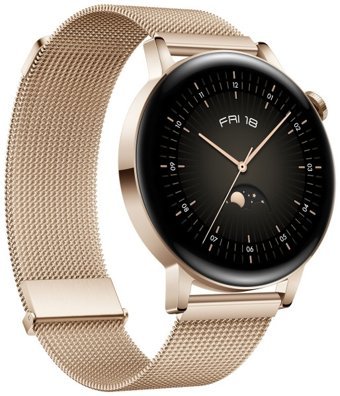Huawei Watch GT 3 Elegant Milanese HarmonyOS Su Geçirmez 42.3 mm Metal Örgü Kordon Daire Unisex Akıllı Saat Altın