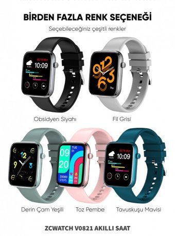 Zcwatch V0821 Su Geçirmez 44 mm Silikon Kordon Kare Unisex Akıllı Saat Siyah