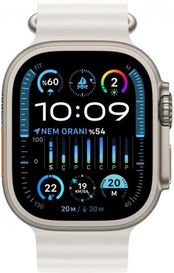 Apple Watch Ultra 2 Apple Uyumlu WatchOS Su Geçirmez 49 mm Elastomer Kordon Kare Unisex Sim Kartlı Akıllı Saat Beyaz