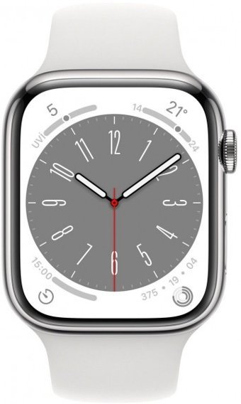 Apple Watch Series 8 Cellular Apple Uyumlu WatchOS Su Geçirmez 45 mm Fluoro Elastomer Kauçuk Spor Kordon Kare Unisex Sim Kartlı Akıllı Saat Beyaz
