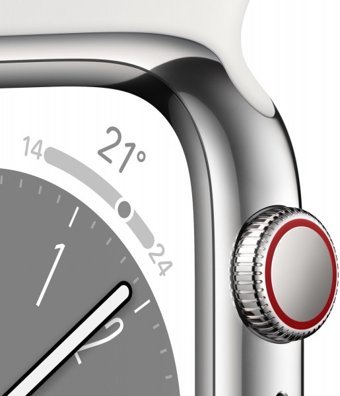 Apple Watch Series 8 Cellular Apple Uyumlu WatchOS Su Geçirmez 45 mm Fluoro Elastomer Kauçuk Spor Kordon Kare Unisex Sim Kartlı Akıllı Saat Beyaz