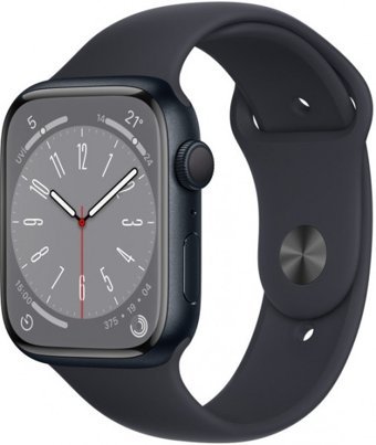 Apple Watch Series 8 Apple Uyumlu WatchOS Su Geçirmez 45 mm Fluoro Elastomer Kauçuk Kordon Kare Unisex Akıllı Saat Siyah