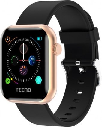Tecno Watch 1 (TSP-W01) 41 mm Silikon Kordon Kare Tansiyon Ölçen Unisex Akıllı Saat Siyah