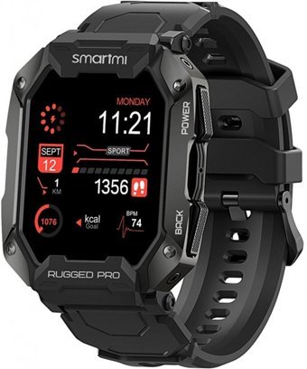 Smartmi Rugged Pro Su Geçirmez Silikon Kordon Kare Tansiyon Ölçen Unisex Akıllı Saat Siyah