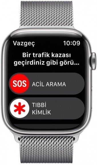 Apple Watch Series 8 Cellular Apple Uyumlu WatchOS Su Geçirmez 45 mm Metal Örgü Kordon Kare Unisex Sim Kartlı Akıllı Saat Gümüş