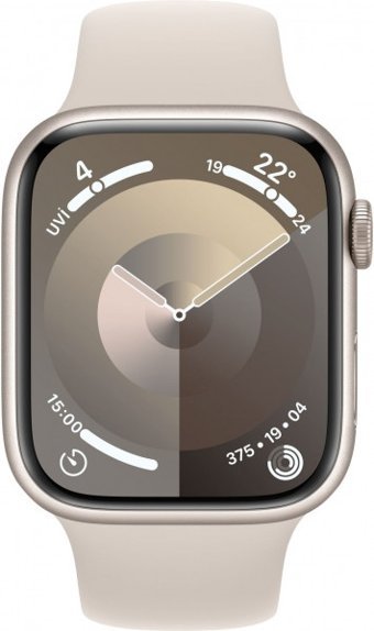 Apple Watch Series 9 Apple Uyumlu WatchOS Su Geçirmez 45 mm Fluoro Elastomer Kauçuk Kordon Kare Unisex Akıllı Saat Krem