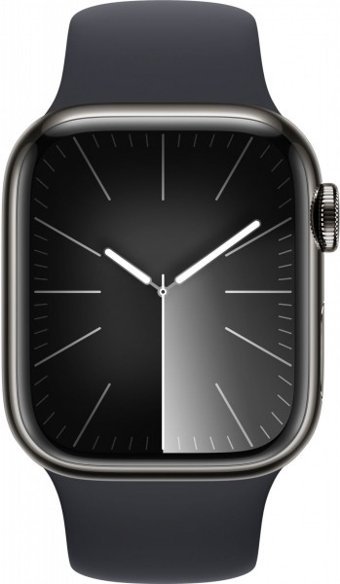 Apple Watch Series 9 Cellular Apple Uyumlu WatchOS Su Geçirmez 41 mm Fluoro Elastomer Kauçuk Kordon Çelik Kasa Kare Unisex Sim Kartlı Akıllı Saat Siyah