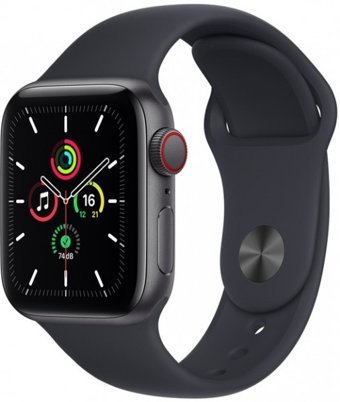 Apple Watch SE Cellular Apple Uyumlu WatchOS Su Geçirmez 40 mm Silikon Kordon Kare Unisex Sim Kartlı Akıllı Saat Siyah