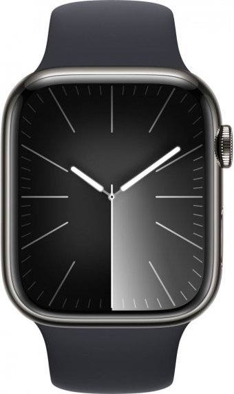 Apple Watch Series 9 Cellular Apple Uyumlu WatchOS Su Geçirmez 45 mm Fluoro Elastomer Kauçuk Kordon Çelik Kasa Kare Unisex Sim Kartlı Akıllı Saat Siyah
