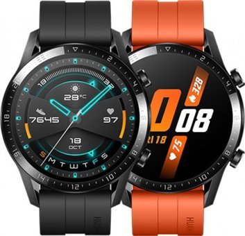 Huawei Watch GT 2 Sport (Latona-B19S) Huawei LiteOS Su Geçirmez 45.9 mm Fluoro Elastomer Kauçuk Kordon Daire Unisex Akıllı Saat Siyah