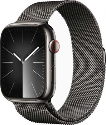 Apple Watch Series 9 Cellular Apple Uyumlu WatchOS Su Geçirmez 45 mm Metal Örgü Kordon Kare Unisex Sim Kartlı Akıllı Saat Gri