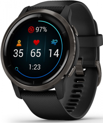 Garmin Venu 2 Su Geçirmez 45.4 mm Silikon Kordon Daire Unisex Akıllı Saat Siyah