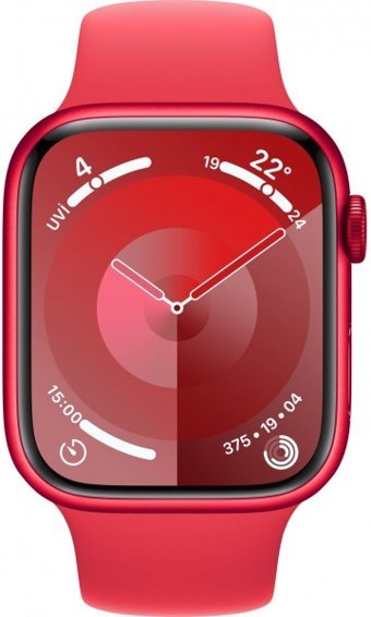 Apple Watch Series 9 Cellular Apple Uyumlu WatchOS Su Geçirmez 45 mm Fluoro Elastomer Kauçuk Kordon Kare Unisex Sim Kartlı Akıllı Saat Kırmızı