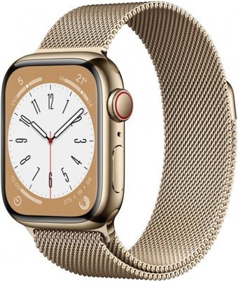 Apple Watch Series 8 Cellular Apple Uyumlu WatchOS Su Geçirmez 41 mm Metal Örgü Kordon Kare Unisex Sim Kartlı Akıllı Saat Altın