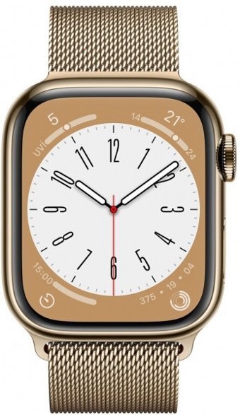 Apple Watch Series 8 Cellular Apple Uyumlu WatchOS Su Geçirmez 41 mm Metal Örgü Kordon Kare Unisex Sim Kartlı Akıllı Saat Altın
