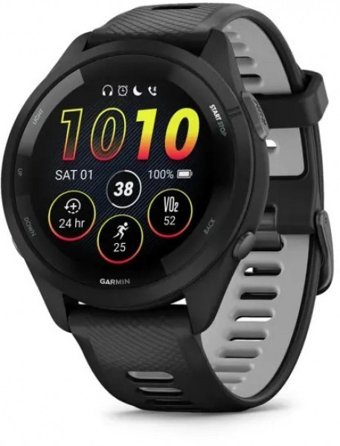 Garmin Forerunner 265 (010-02810-10) Su Geçirmez 46.1 mm Silikon Kordon Daire Unisex Akıllı Saat Siyah
