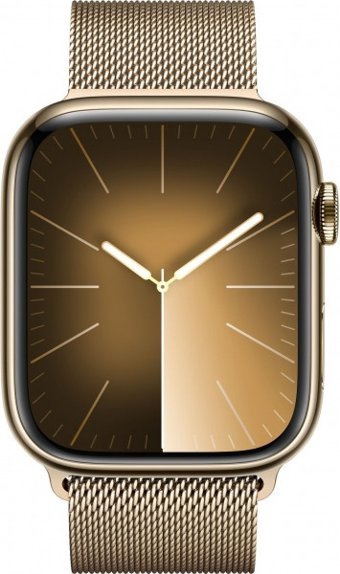 Apple Watch Series 9 Cellular Apple Uyumlu WatchOS Su Geçirmez 45 mm Metal Örgü Kordon Kare Unisex Sim Kartlı Akıllı Saat Altın
