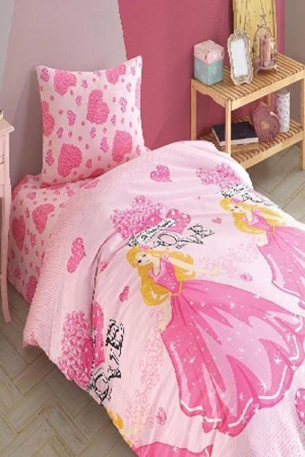 Laliva Pamuk Ranforce Dört Mevsim 160 x 220 cm Lastikli Kalp Prenses Tek Kişilik Nevresim Takımı Pembe