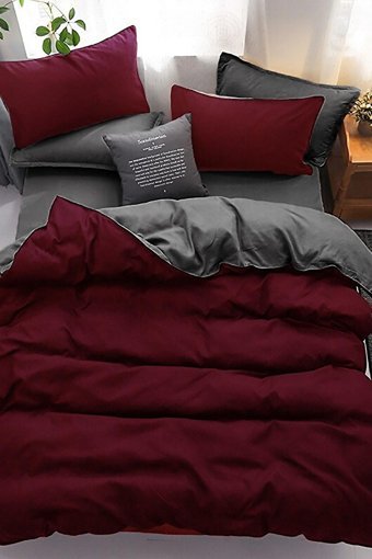 Sedef Home Ranforce Kışlık 160 x 220 cm Lastikli Düz Tek Kişilik Nevresim Takımı Antrasit Bordo